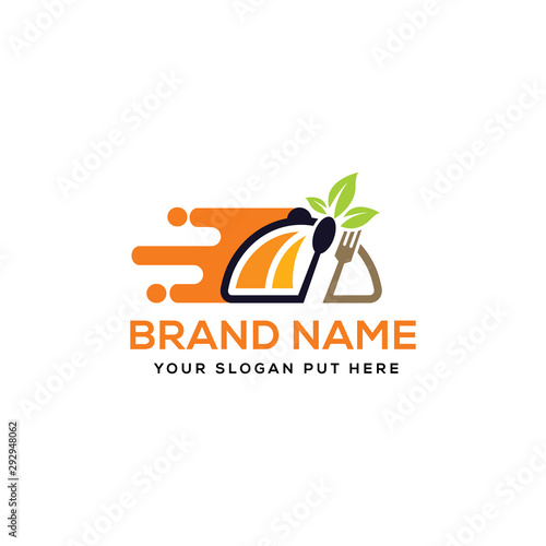 Vegan restaurant logo or natural food delivery logo design template 