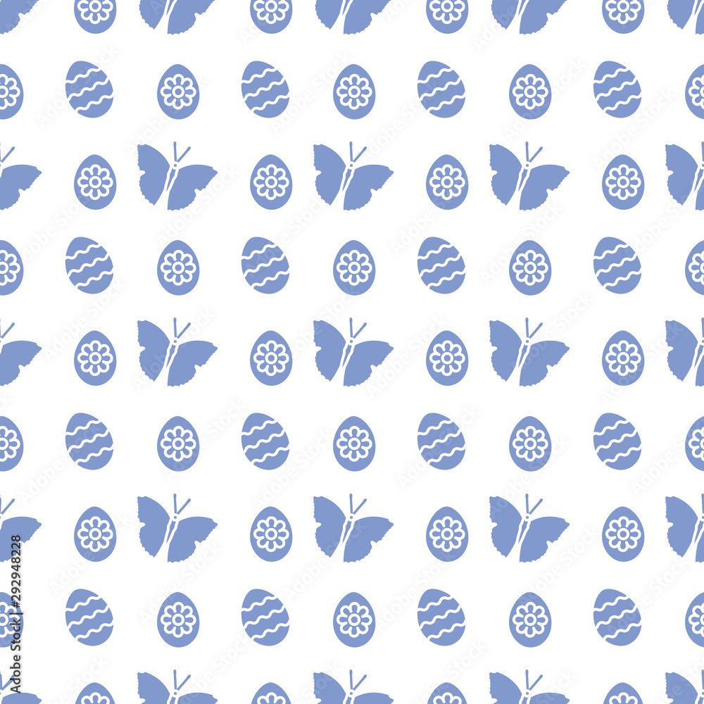 Seamless pattern with Easter eggs, butterflies.