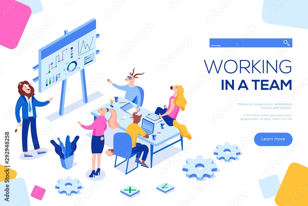 Flat isometric people team Flat isometric people team