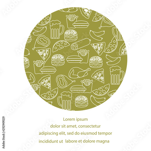 Beer, different types of food and fast food.