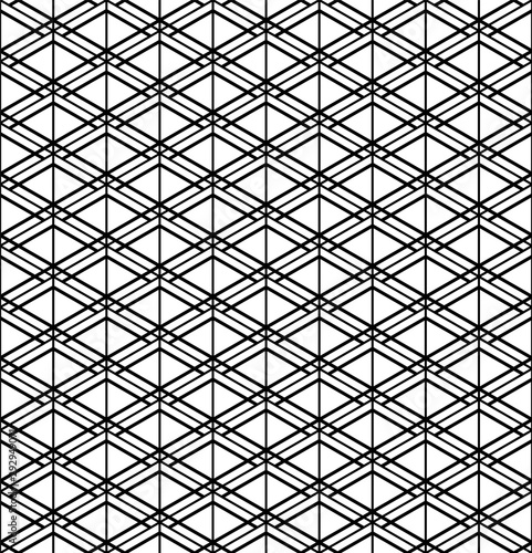 Seamless geometric pattern inspired by Japanese Kumiko ornament .Black white.