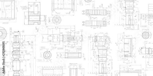 Drawing details on a white background .Mechanical Engineering drawing .Parts for industrial construction. photo