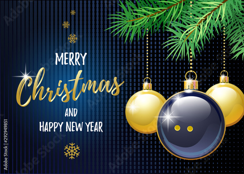 Merry Christmas and Happy New Year. Sports greeting card. Squash ball as a Christmas ball. Vector illustration.