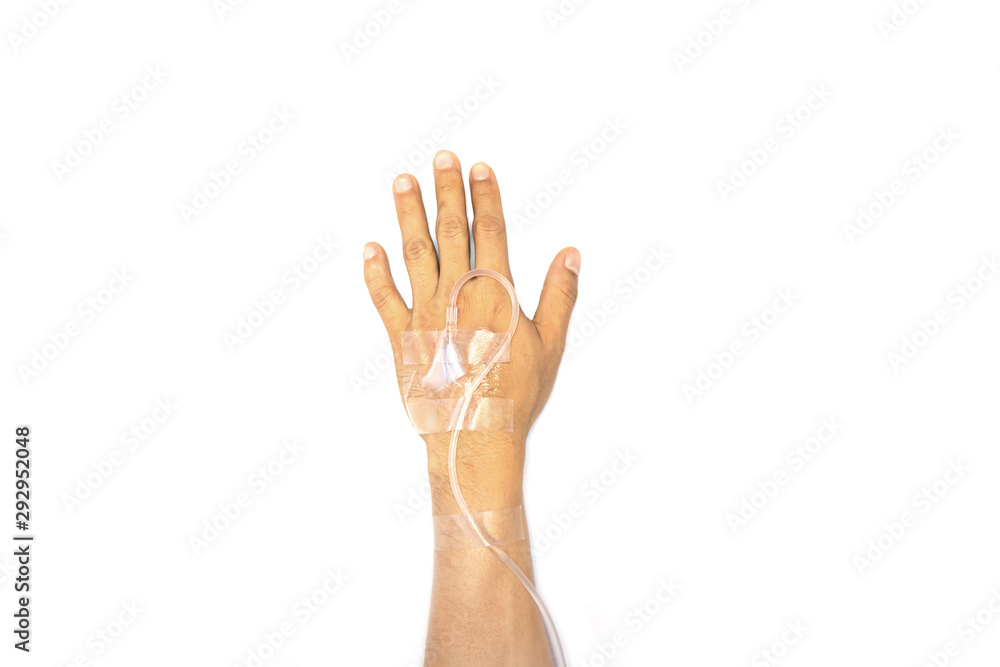 Close-up of patient hand holding with saline solution (i.v.set) Close-up of patient hand holding with saline solution (i.v.set)