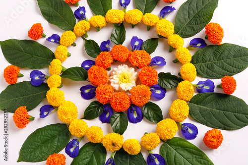 Indian Festival Diwali , Diwali lamp and flower rangoli  photo