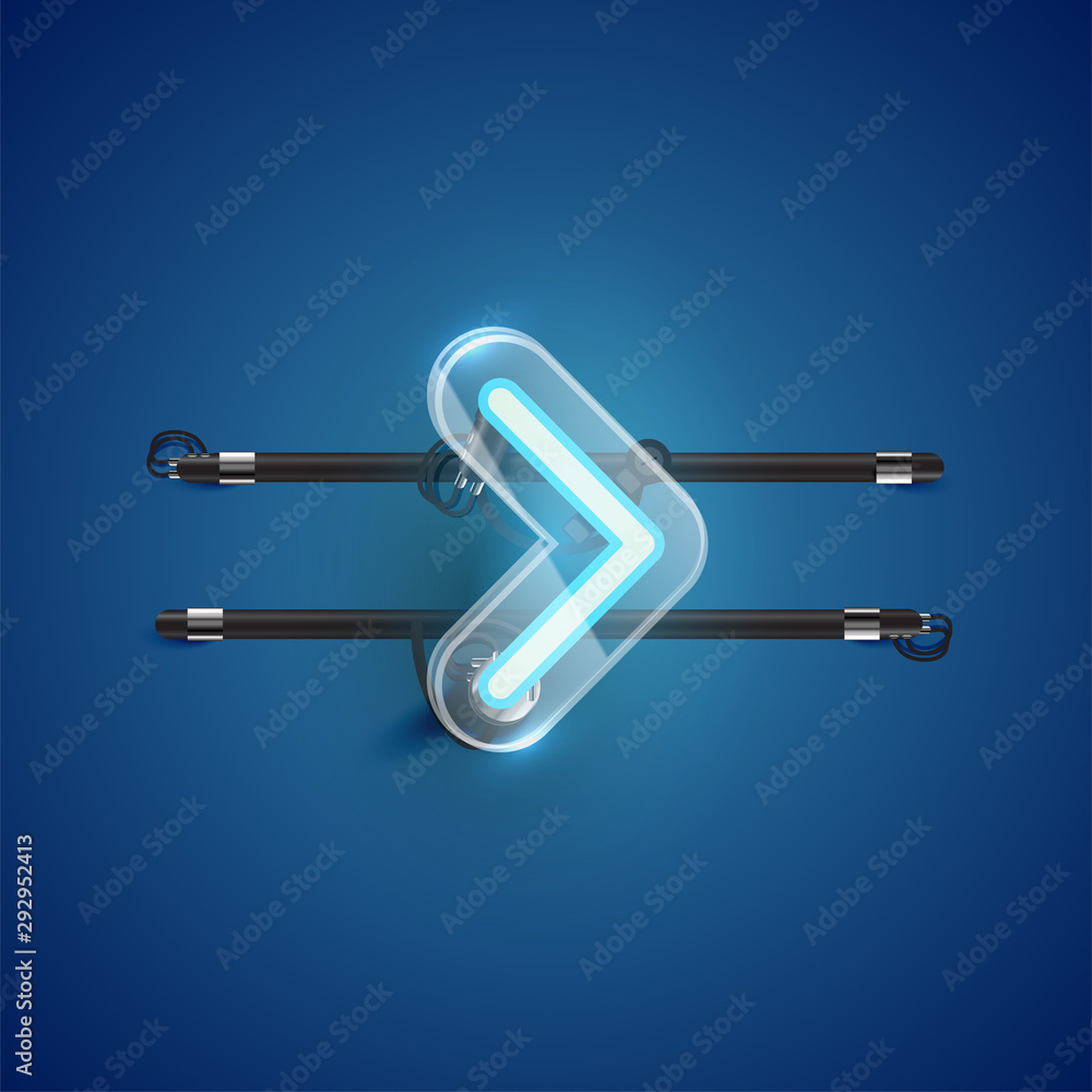 Realistic neon 'guillemet' character with plastic case around, vector illustration Realistic neon 'guillemet' character with plastic case around, vector illustration