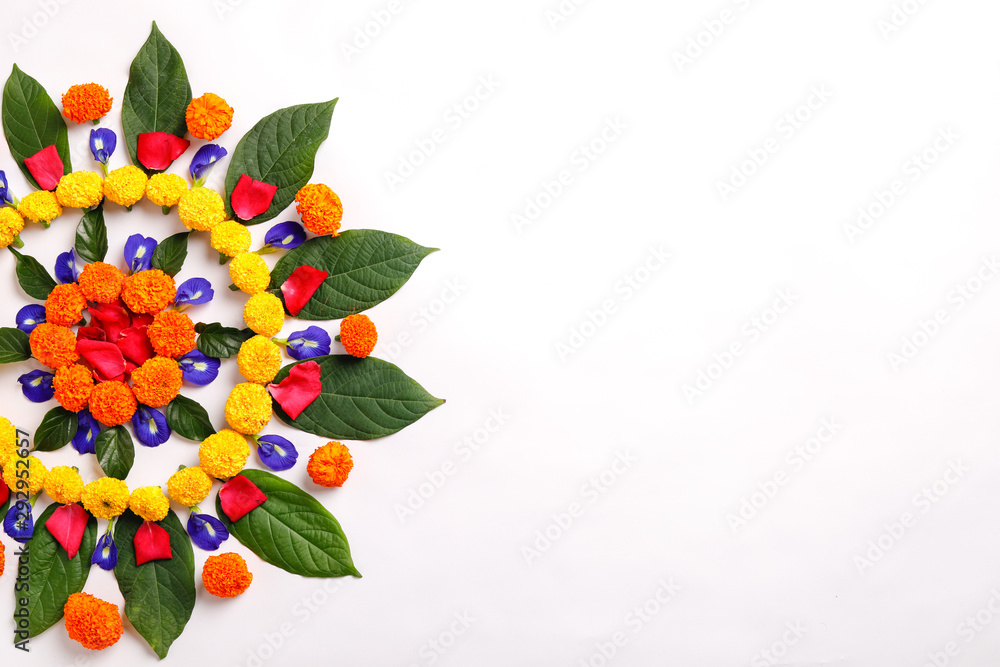 Naklejka premium Indian Festival Diwali , Diwali lamp and flower rangoli 