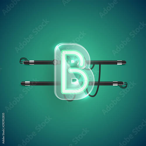 Quadro su tela Realistic neon B character with plastic case around, vector illustration