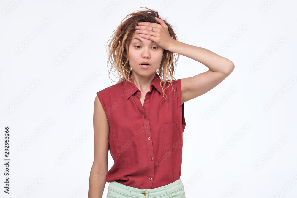 Young woman making a mistake or forgot something. Young woman making a mistake or forgot something.