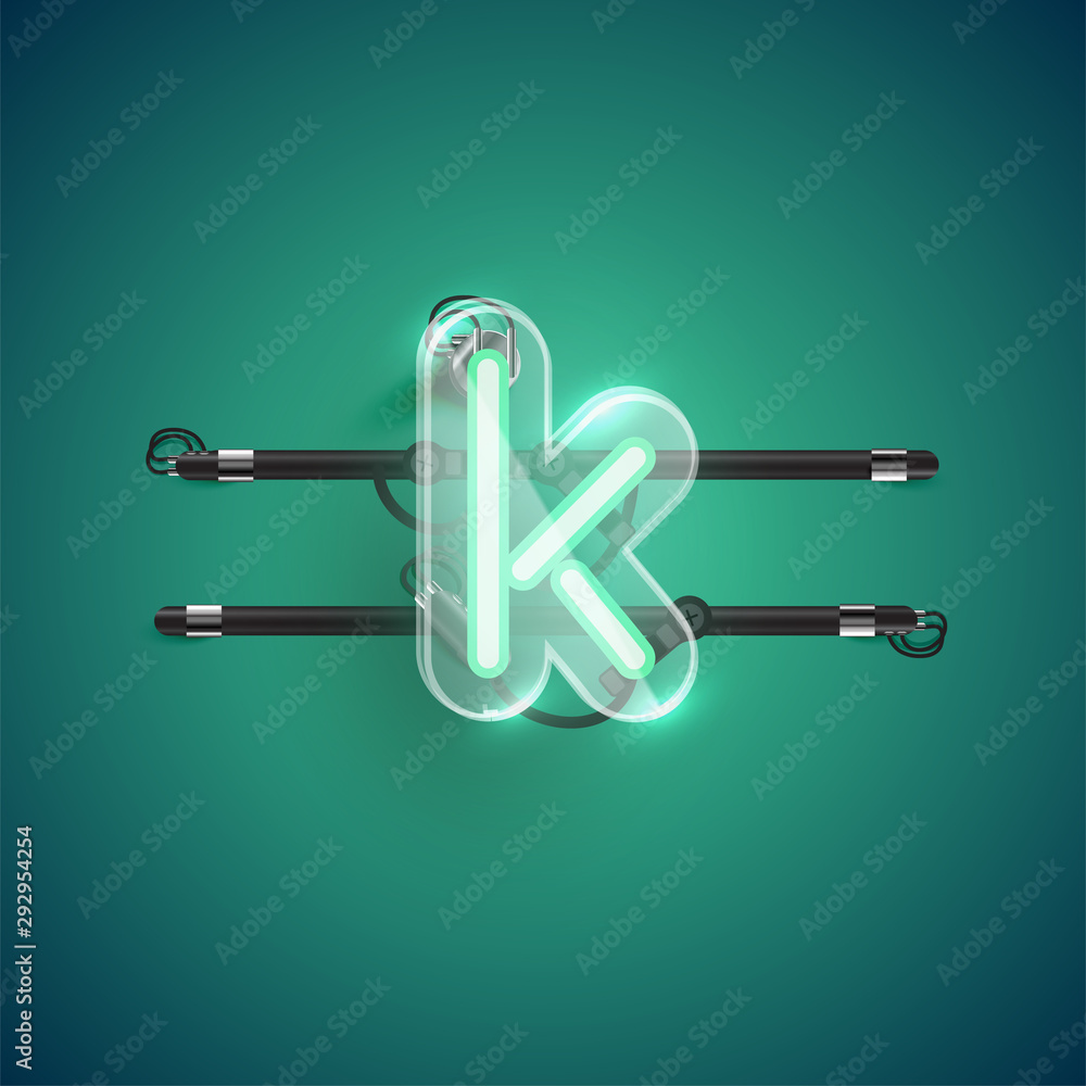 Realistic neon K character with plastic case around, vector illustration Realistic neon K character with plastic case around, vector illustration