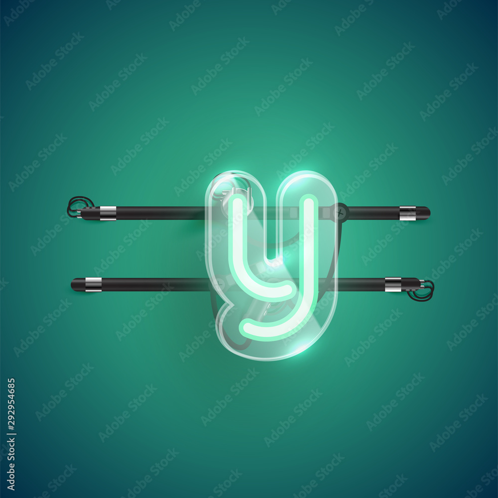 Realistic neon Y character with plastic case around, vector illustration Realistic neon Y character with plastic case around, vector illustration