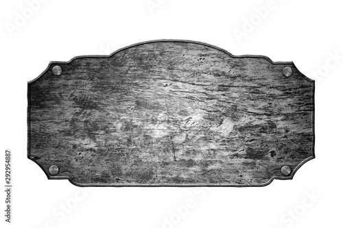 old wooden sign board on isolated white background. photo