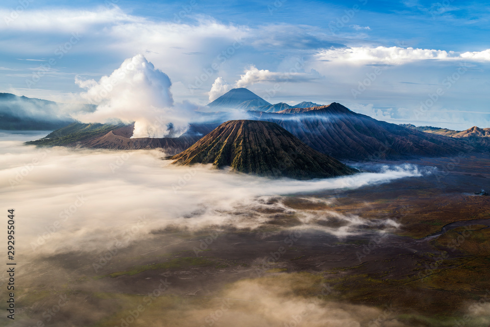 Highest view of Mount Bromo at sunrise, East Java, Indonesia.