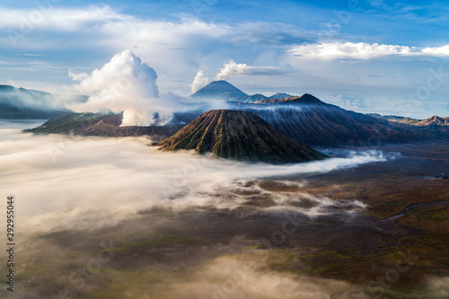 Highest view of Mount Bromo at sunrise, East Java, Indonesia.
