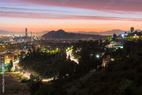Panoramic view of Santiago de Chile with Las Condes and Vitacura districts and the wealthy neighborhood of Lo Curro