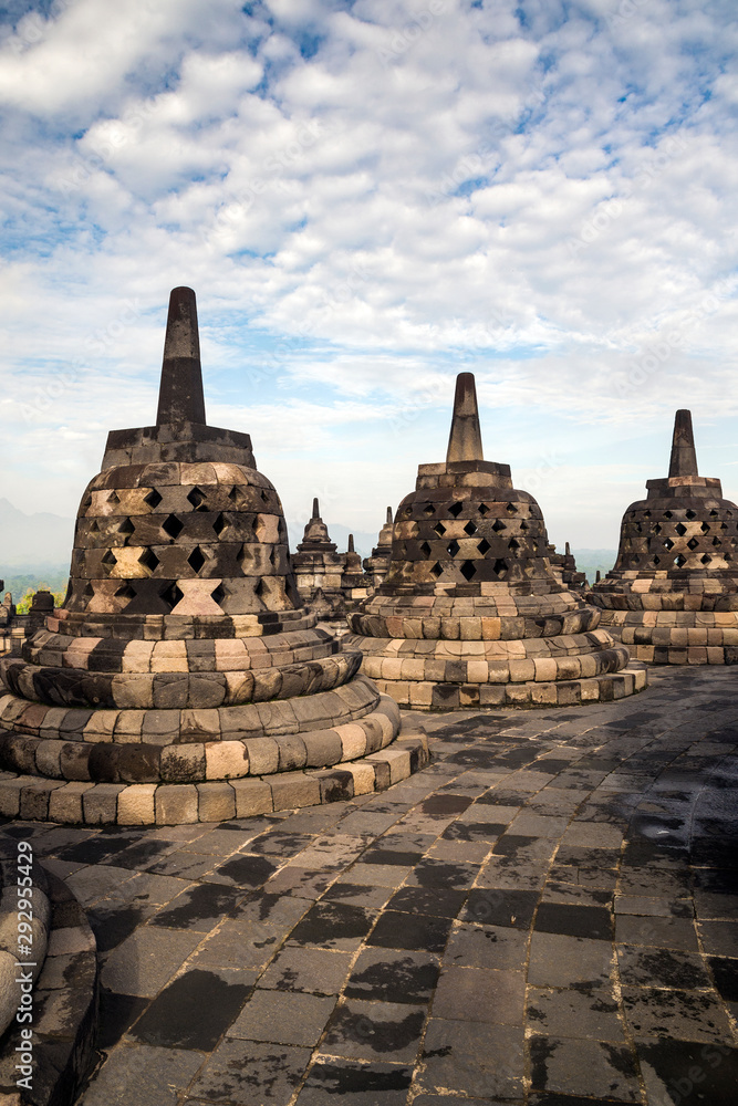 Buddhist stupas at Borobudur temple, Magelang Regency, Muntilan, Central Java, Indonesia Buddhist stupas at Borobudur temple, Magelang Regency, Muntilan, Central Java, Indonesia