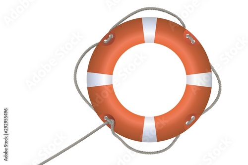 Red life buoy on white background.