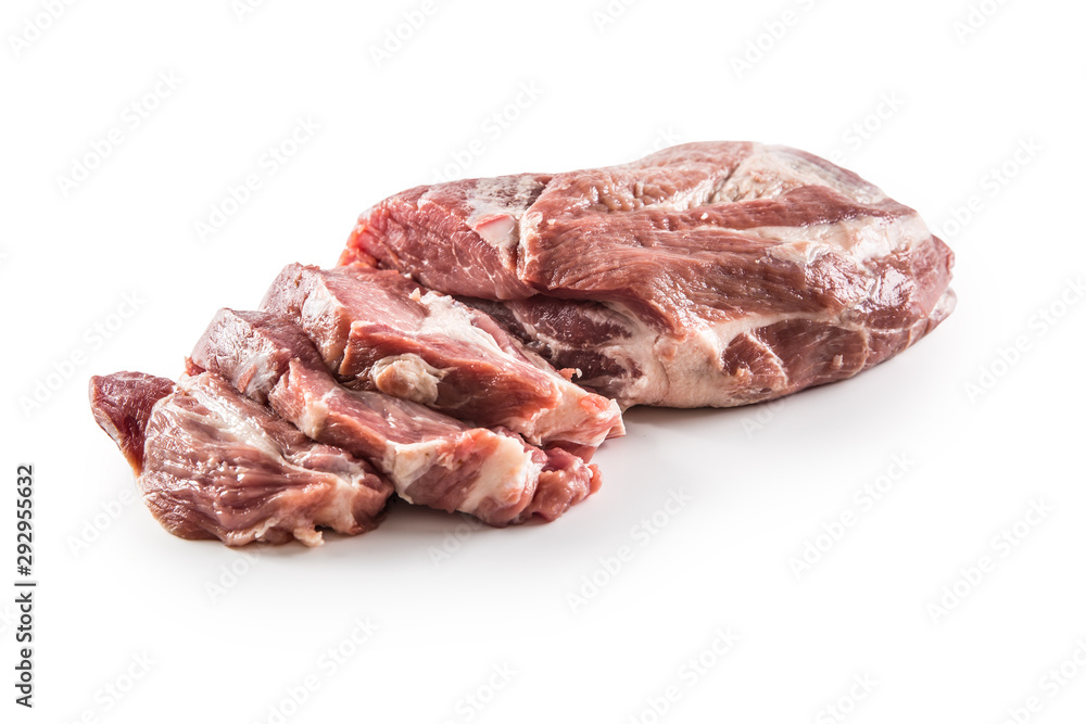 Pork neck raw meat isolated on white background
