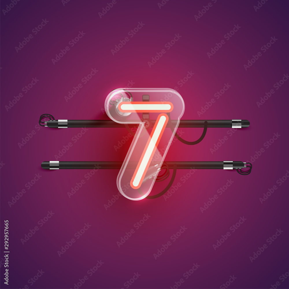 Realistic neon '7' character with plastic case around, vector illustration Realistic neon '7' character with plastic case around, vector illustration