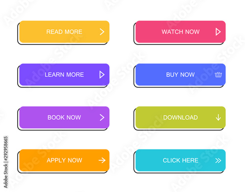 Set of modern material style buttons for website, mobile app and infographic . Different gradient colors. Modern vector illustration flat style