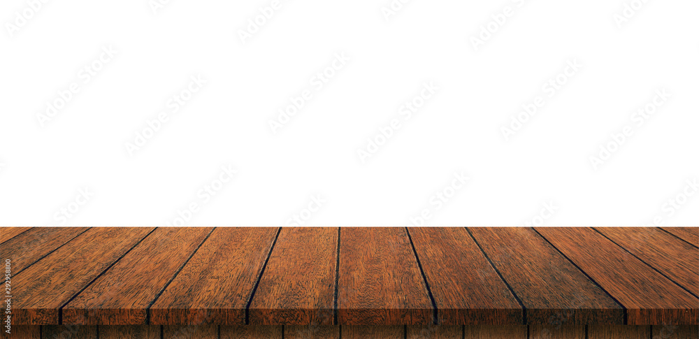 Empty wood table on isolate white background and display montage with copy space for product. Empty wood table on isolate white background and display montage with copy space for product.