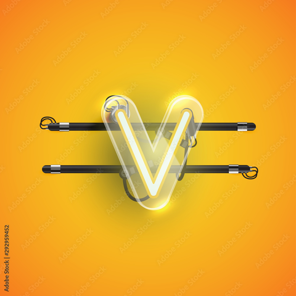 Realistic neon V character with plastic case around, vector illustration Realistic neon V character with plastic case around, vector illustration