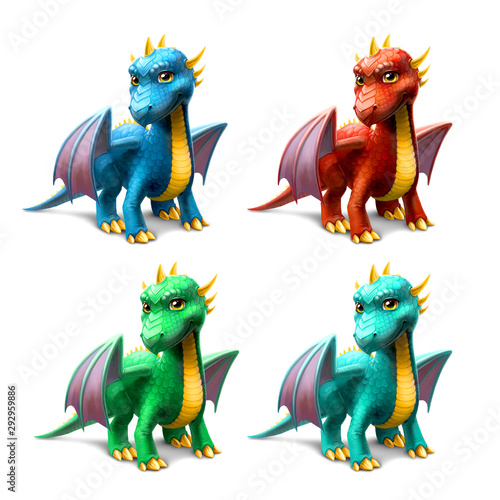 set of dragons isolated on white