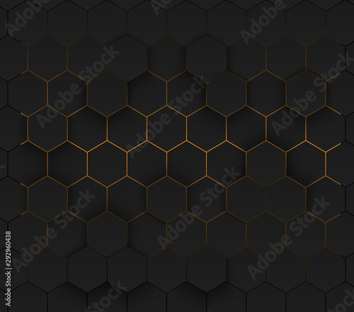 Golden modern futuristic neon background. Carbon cells.