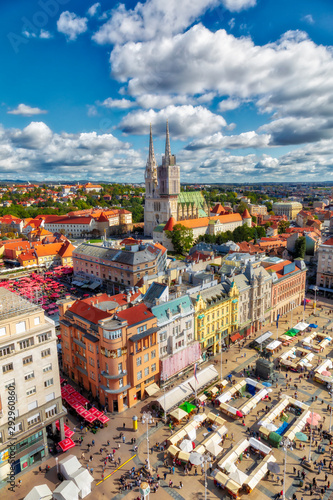 Ban Jelacic Square. Aerial view of the central square of the city of Zagreb. Capital city of Croatia. Vertical Image photo