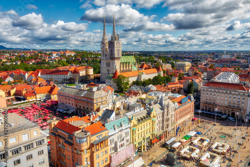Ban Jelacic Square. Aerial view of the central square of the city of Zagreb. Capital city of Croatia. Image photo