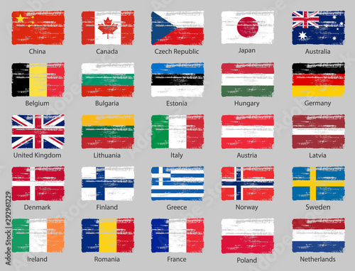 National official colors flags of european countries and some big world countries.