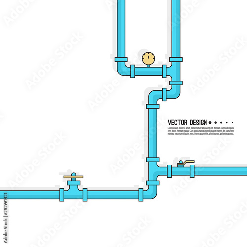 The pipeline with stopcock, fittings and valves. Vector illustration.