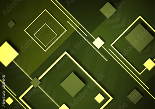 Tech squares, arrows and lines. Bright abstract background. Corporate design.