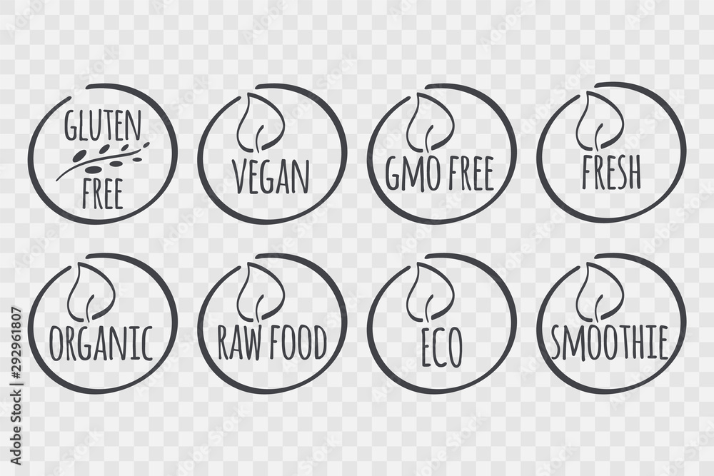 Organic, Vegan, Gluten, GMO free, Fresh, Raw Food, Eco, Smoothie icon