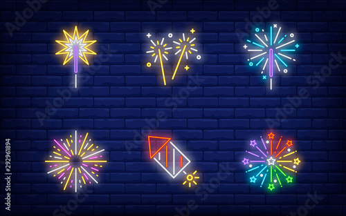 Firework neon sign set