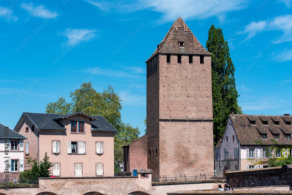 Fototapeta premium View of Henry Towers near Barrage Vauban, old medieval Tower in Strasbourg 