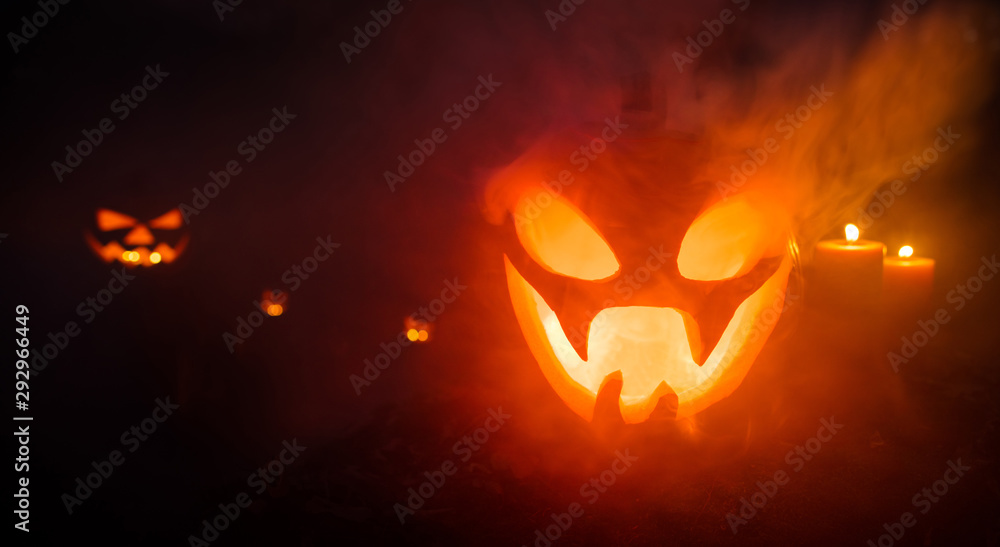 Fototapeta premium Spooky halloween pumpkin scary face