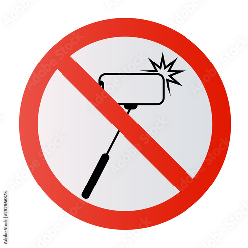 No Ban Stop sign No selfie sticks No photos No camera Vector mobile phone photography smartphone forbidden sign symbol icon monopod selfie prohibited Beware hand hold sticks circle shape Caution signs