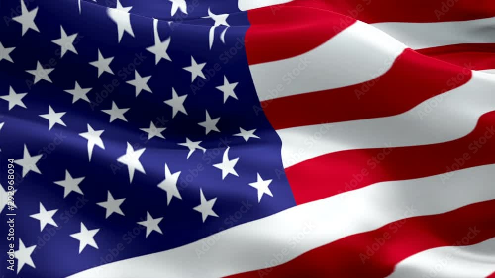 USA American Flag Wave Loop waving in wind. Realistic closeup USA Flag