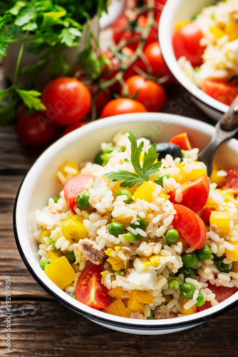 Cold summer salad with rice