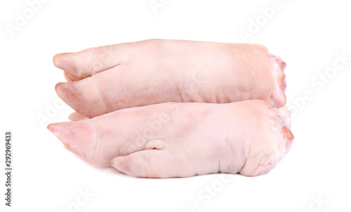 Raw pork legs, isolated on a white background. Fresh pig hooves.