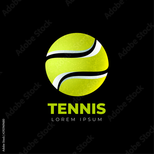 Original Tennis Logo. Tennis ball and icon, isolated on a dark  background.