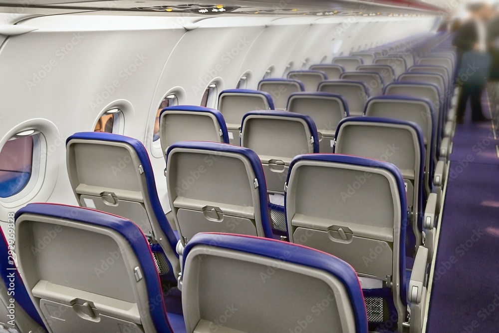 Fototapeta premium Airplane cabin interrior before boarding