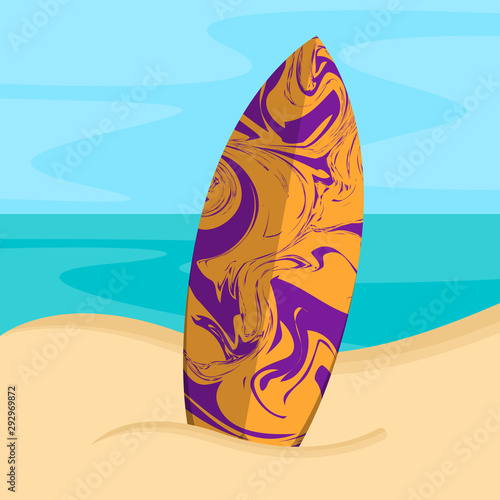 Surfboard on a sea landscape. Vactions time - Vector illustration photo