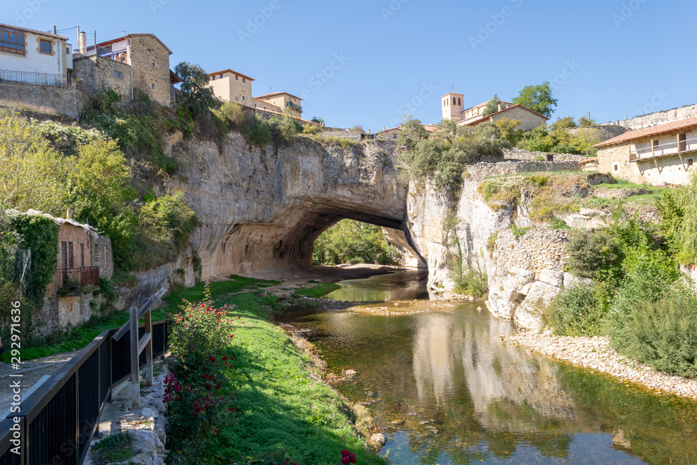 Puentedey. Old Spanish village in the province of Burgos, which is situated on a spectacular natural rock bridge.