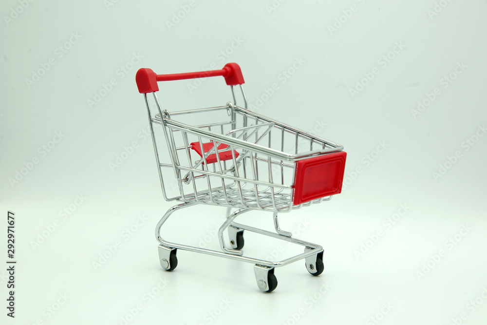 supermarket trolley in white background