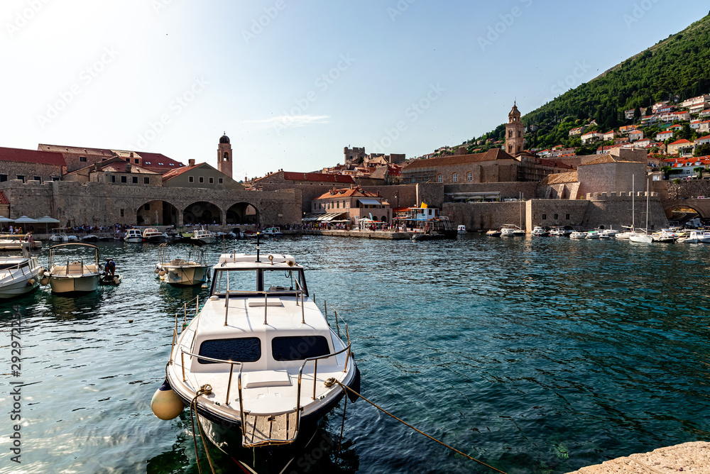 A view from Dubrovnik's old harbor with its old town in the background