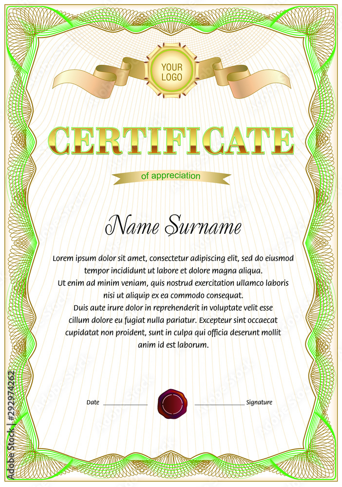 Certificate of appreciation. Blank template for award, honor or