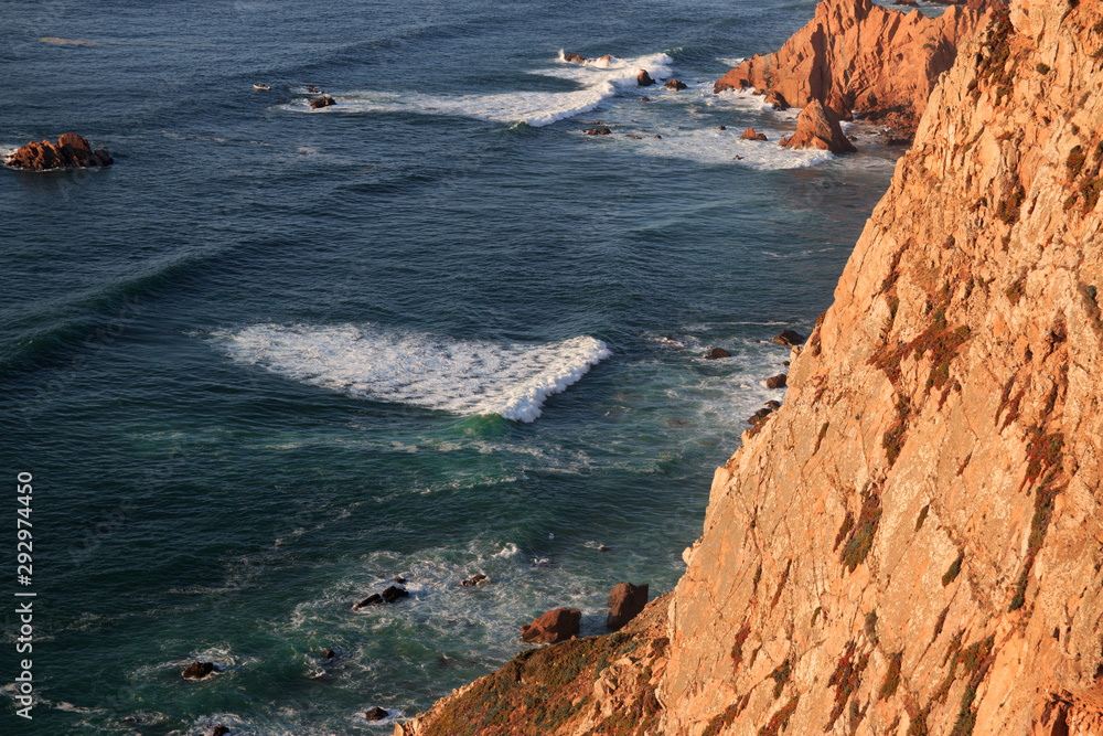 Waves and cliffs on Cabo da Roca, Portugal.