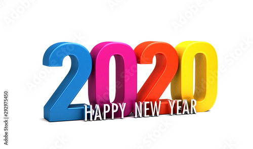 Happy New Year 2020 colorful numbers with text holiday greeting card background . 3D Render Illustration